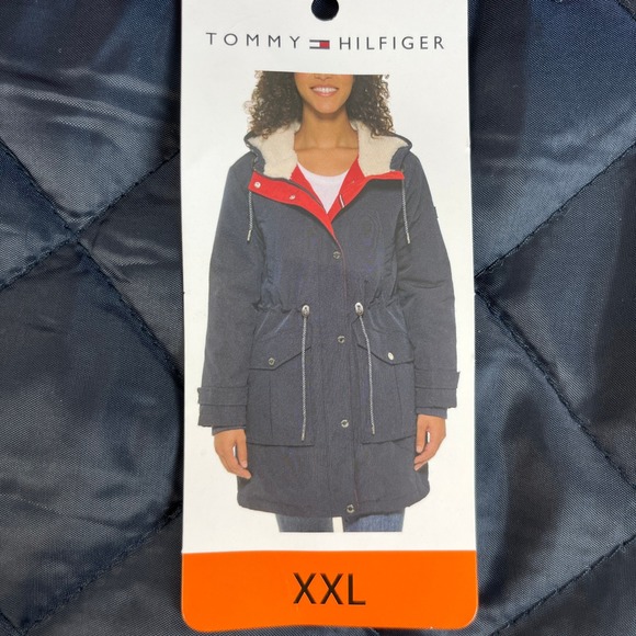 Tommy Hilfiger Parka Womens XXL Navy Blue Jacket Cozy Lined Hood Rib Storm Cuff - Picture 11 of 11